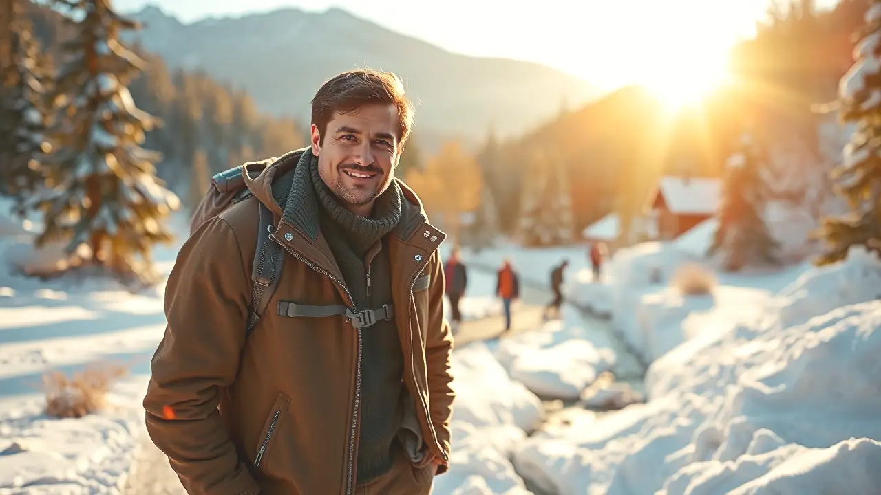 Un hombre atlético disfruta la nieve serena
