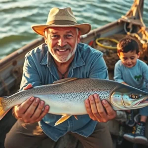 Un pescador español sonríe con su captura