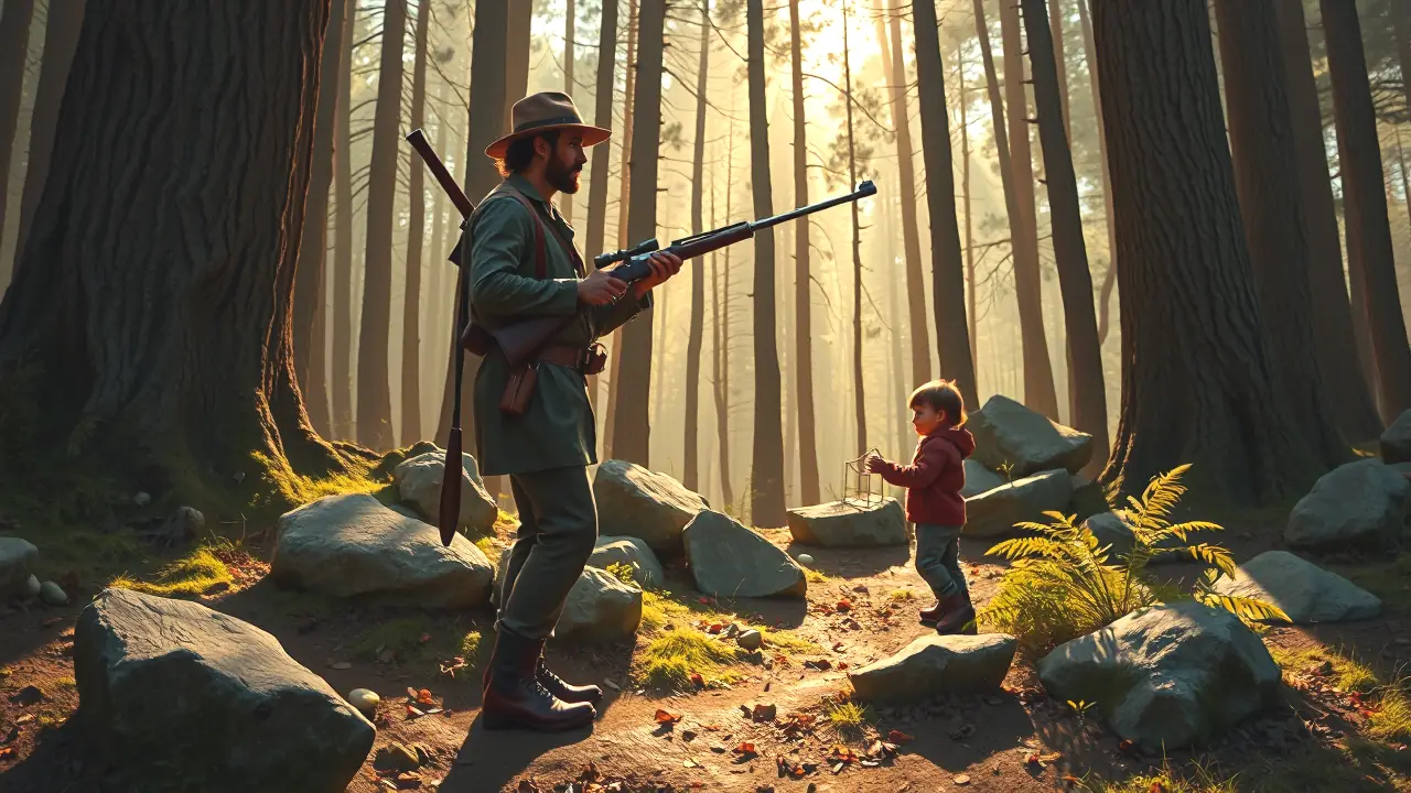 Alimañeros en España: Cazadores Legendarios del Pasado 2 Un cazador melancólico espera en el bosque