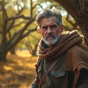 Un solitario cazador se encuentra en la naturaleza melancólica