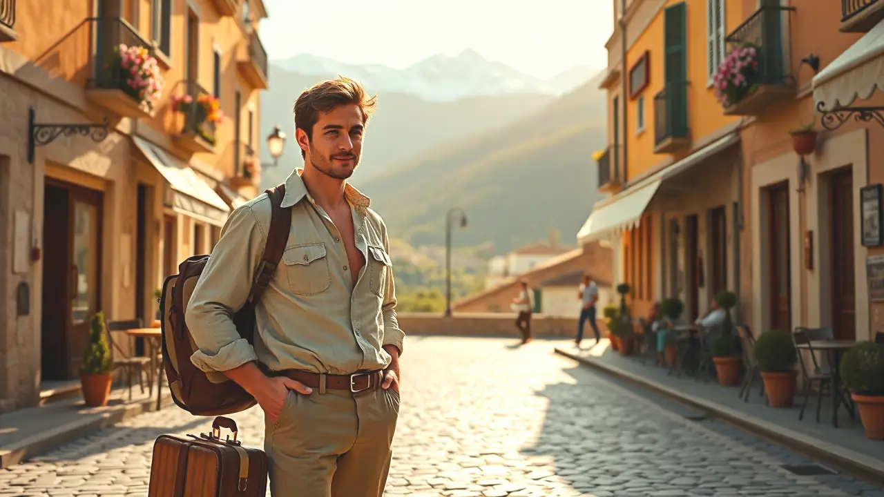 Un hombre andorrano contempla montañas con aventura