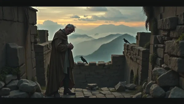 Un anciano español melancólico en ruinas