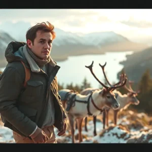 Un hombre pensativo contempla el invierno en la nieve