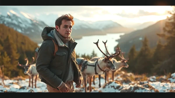 Un hombre pensativo contempla el invierno en la nieve