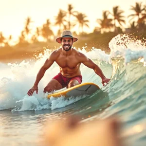 Un joven surfero disfruta una ola en la playa