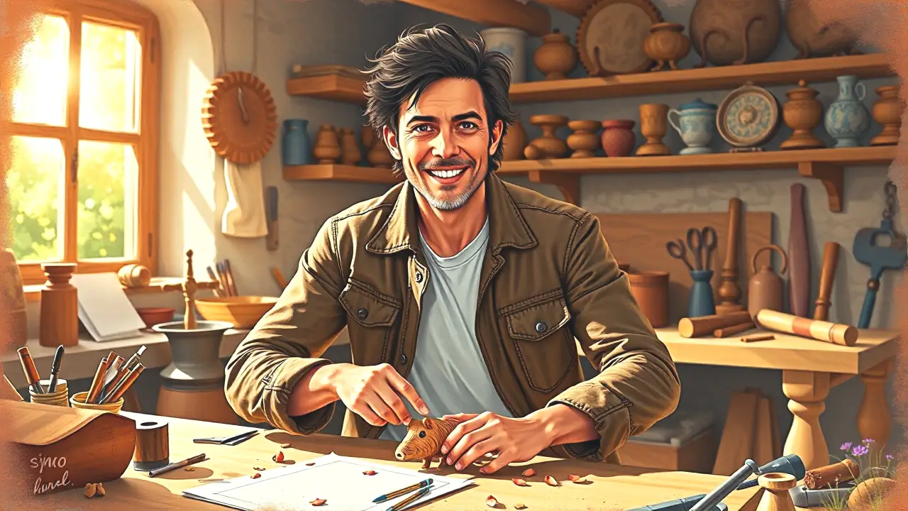 Atrayente para Jabali Casero: ¡Guía Fácil y Económica! 6 Un hombre español amable exhibe su arte en un taller cálido