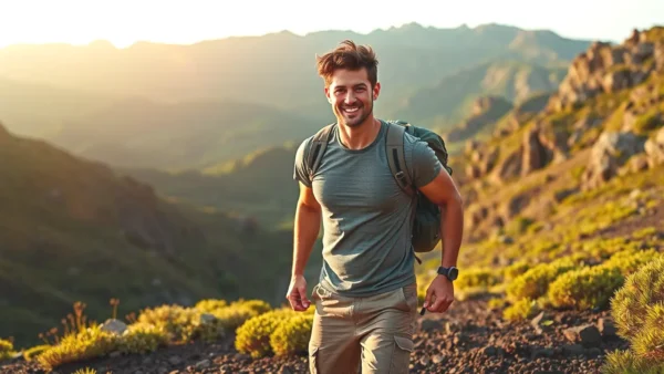 Aventura en Canarias: 10 Deportes Imperdibles para Explorar 1 Un hombre atlético explora paisajes volcánicos con luz dorada