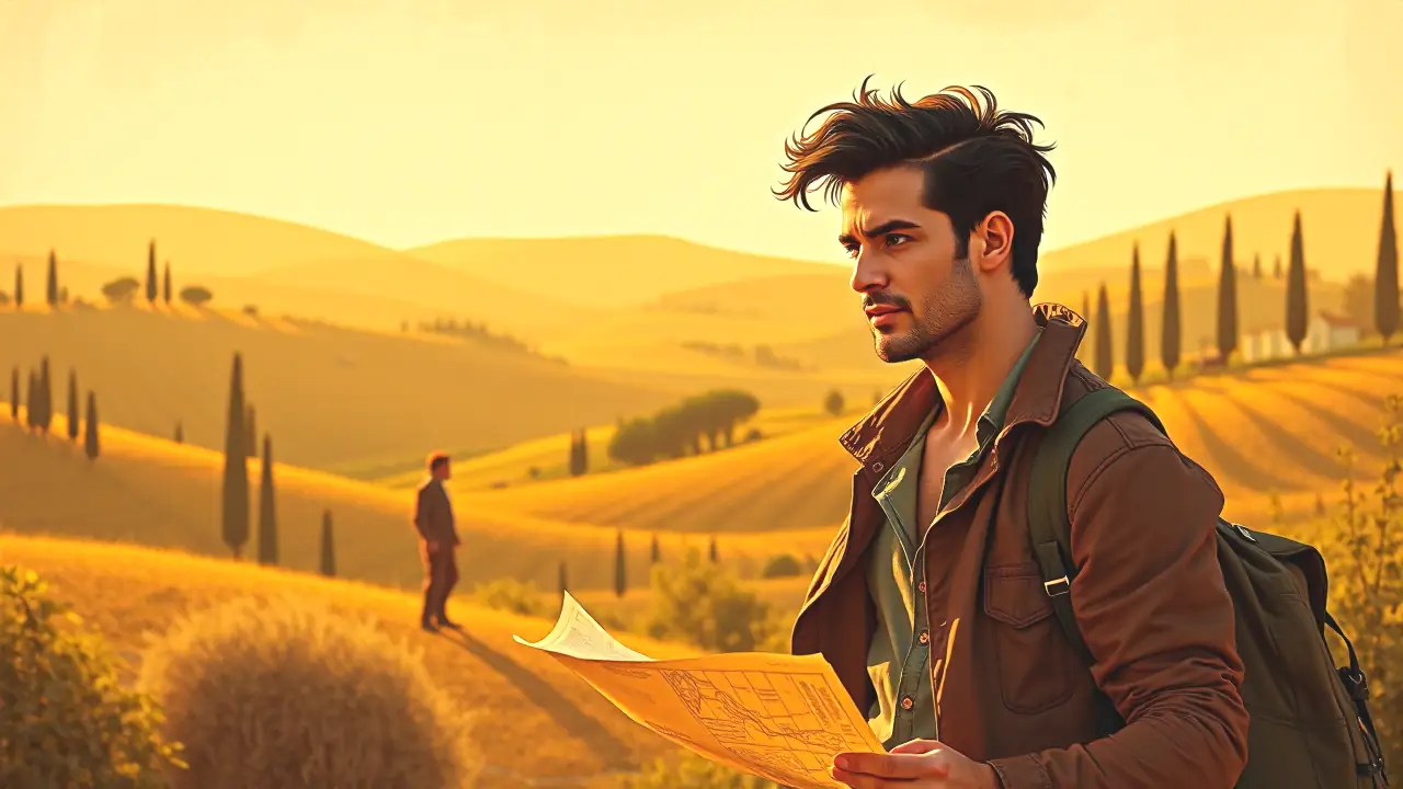 Un hombre guapo contempla a una mujer en Toscana