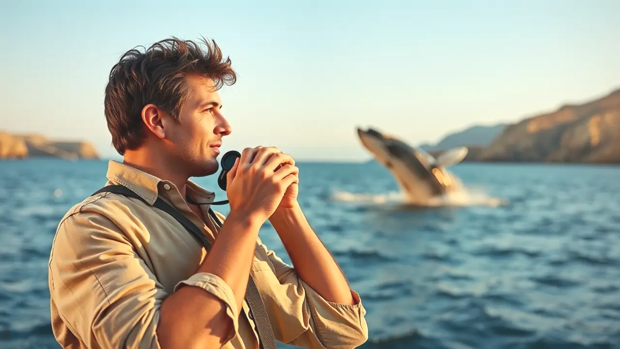 Ballenas Tipos: Guía Completa de Especies y Avistamiento 6 Un hombre observa ballenas en la costa