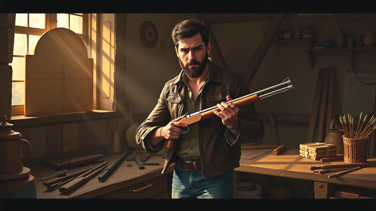 Un hombre español robusto dispara en taller