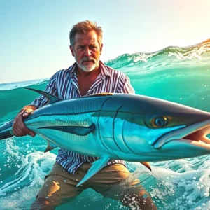 Un pescador español captura un barracuda en el paraíso