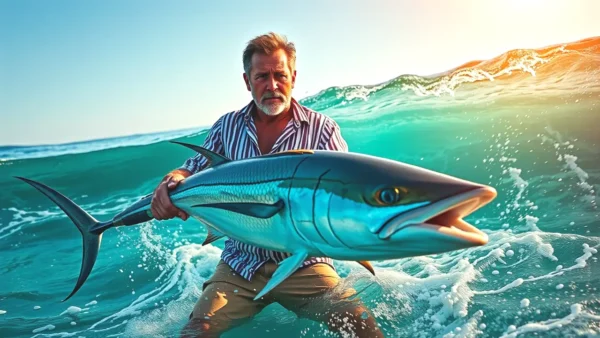 Un pescador español captura un barracuda en el paraíso