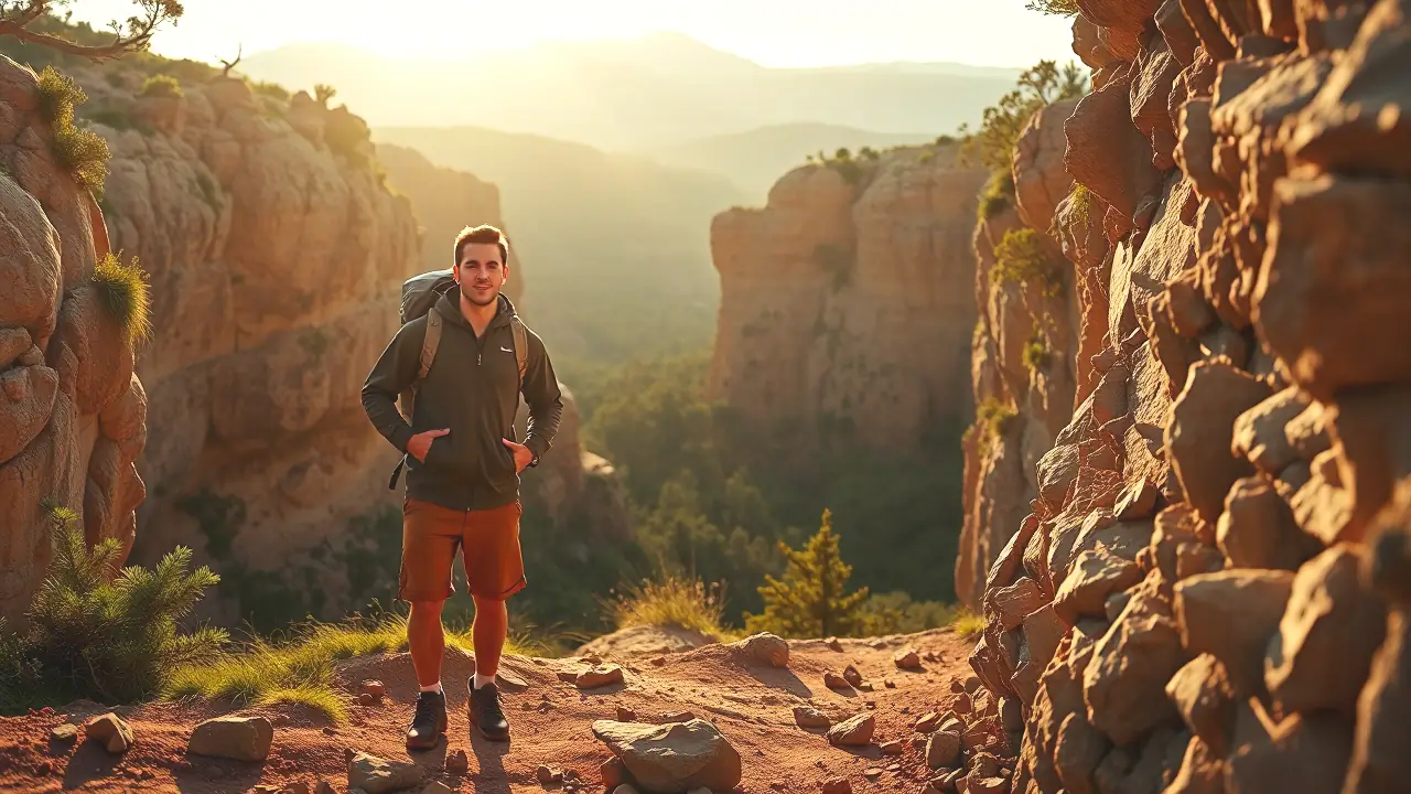Un hombre atlético explora un cañón impresionante