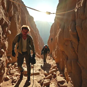 Un hombre robusto explora un cañón imponente