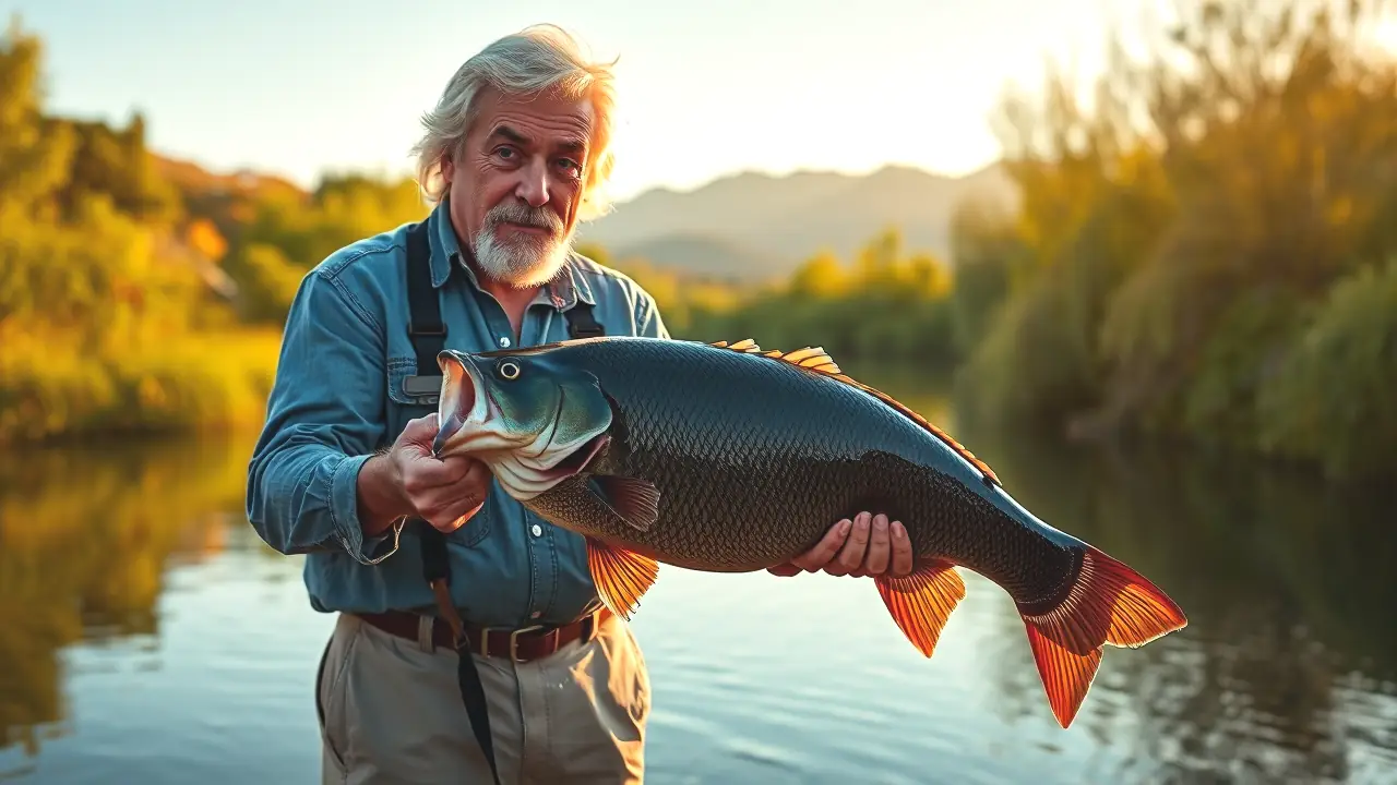 Black Bass en España: ¡Gigantes Sorprendentes Capturados! 4 Un pescador español captura un pez en la naturaleza