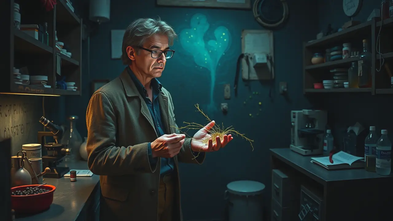 Un científico contempla un bogavante en la oscuridad