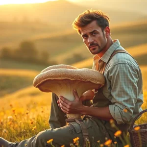 Un hombre español contempla un hongo en España