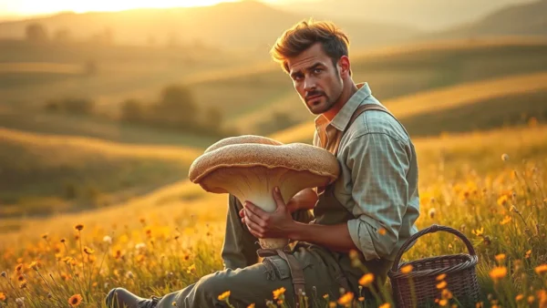 Un hombre español contempla un hongo en España
