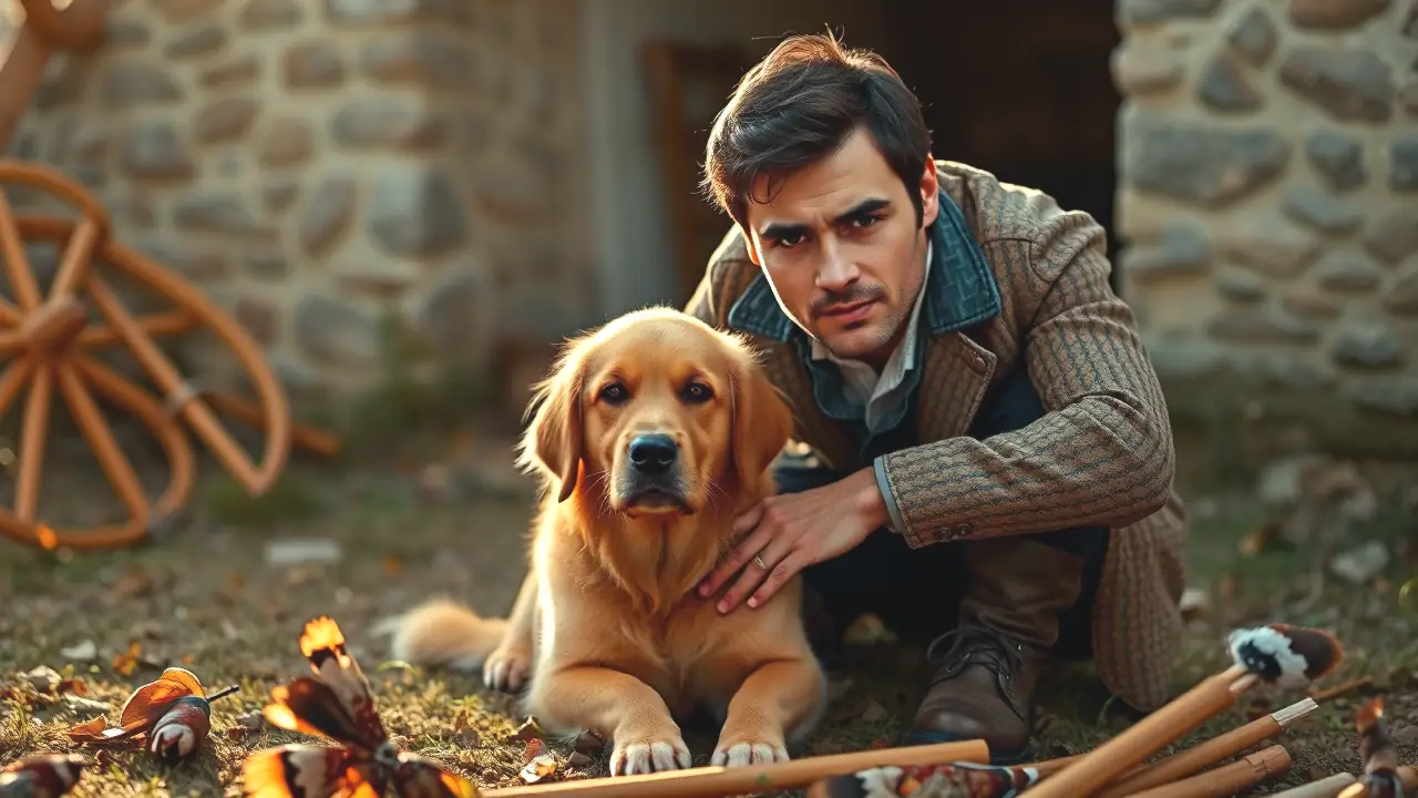 Epagneul Bretón: Perros Bretones de Caza Marrón Oscuro 5 Un hombre serio caza con su perro