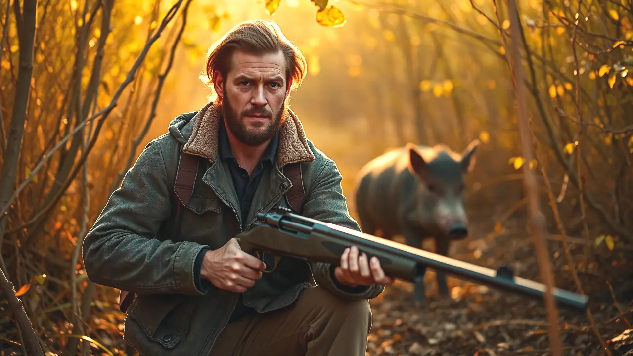 Calibre 17 HMR para Jabali: ¡Caza Inolvidable! 6 Un cazador español observa un jabalí con determinación