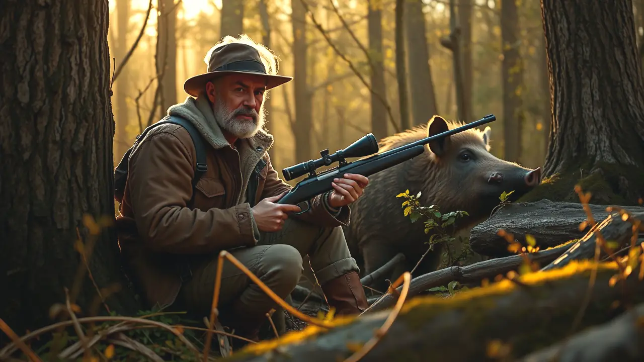 Calibre 17 HMR para Jabali: ¡Caza Inolvidable! 5 Un cazador español se enfrenta a un jabalí
