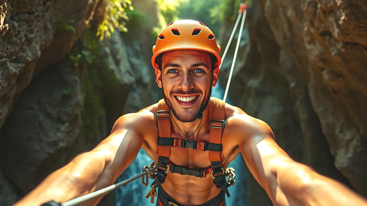 Un guía español atlético ayuda en el cañón