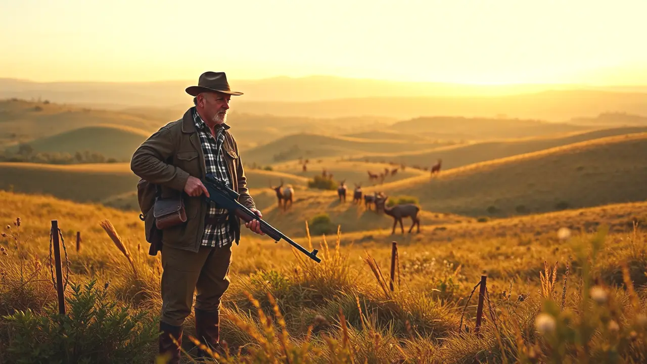 Un cazador observa la naturaleza castellana en luz dorada