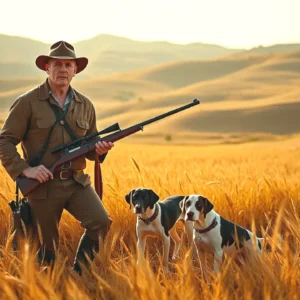 Un cazador español contempla campos dorados