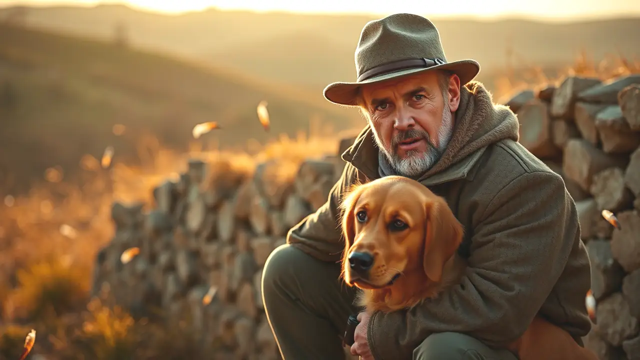Un cazador español captura el pájaro al atardecer