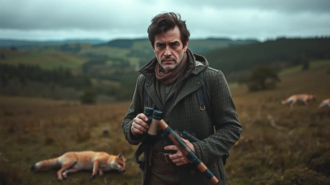 Caza del Zorro en Inglaterra: Realidad Legal y Control Poblacional 4 Un hombre serio observa la fauna en la naturaleza