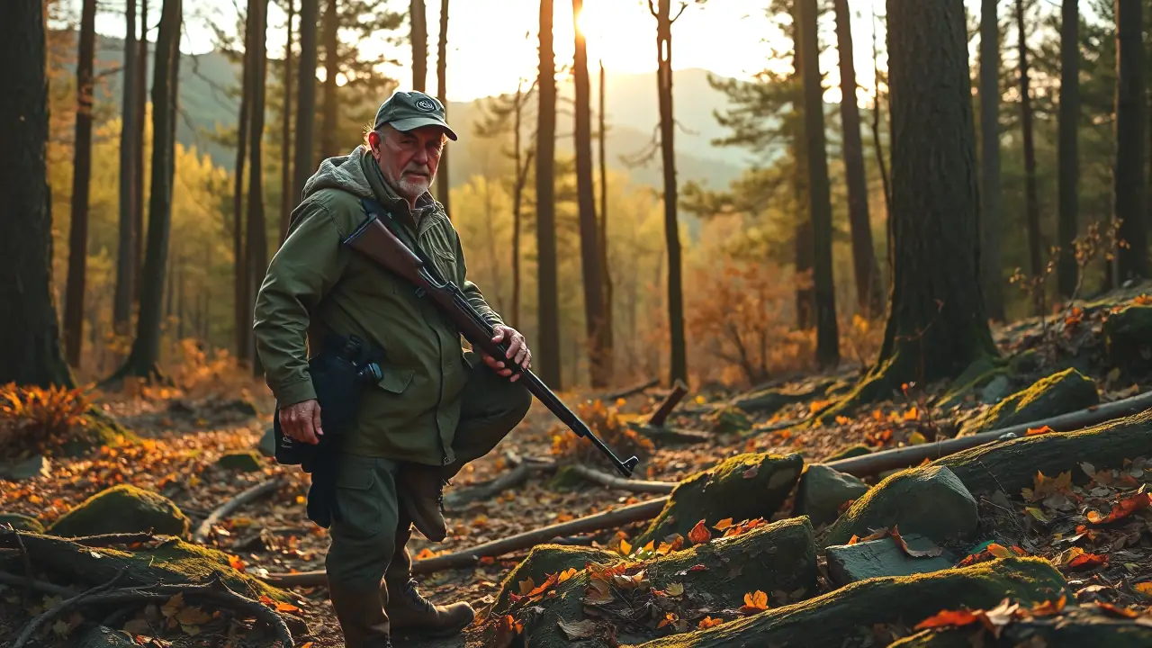 Un cazador español observa la naturaleza serena
