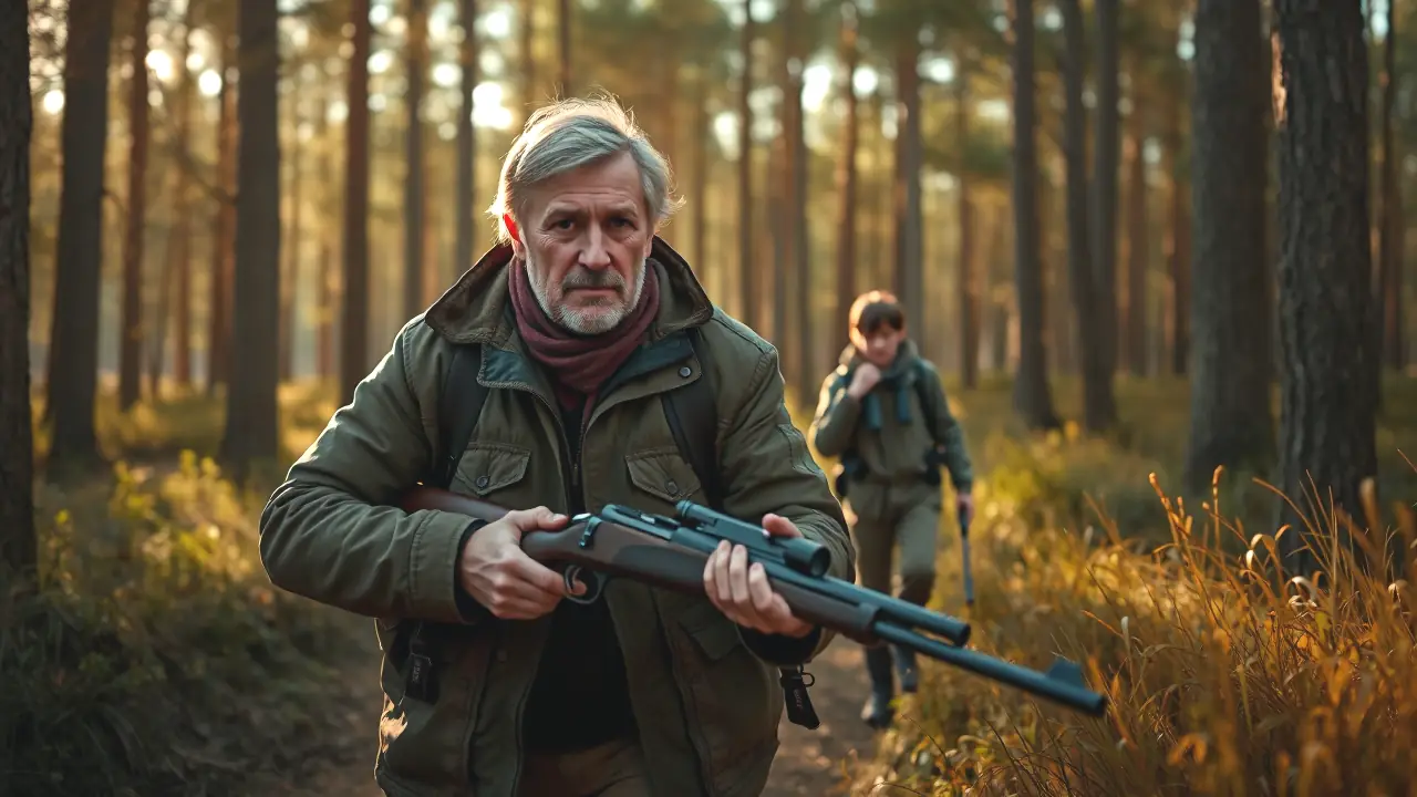 Un cazador español contempla el bosque en silencio