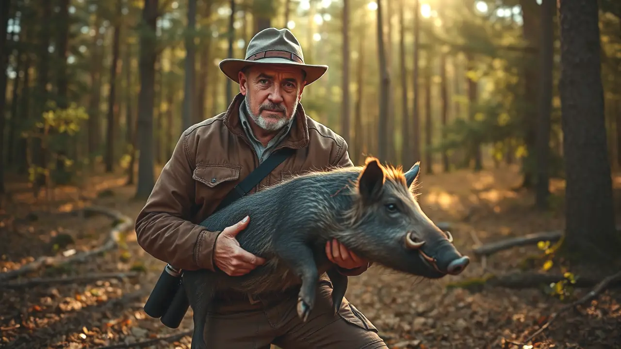 Un cazador español contempla su presa en bosque