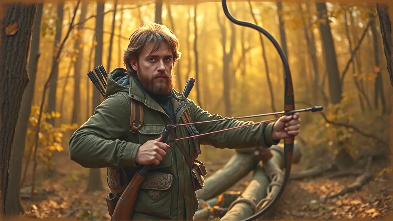 Un cazador español observa el bosque otoñal