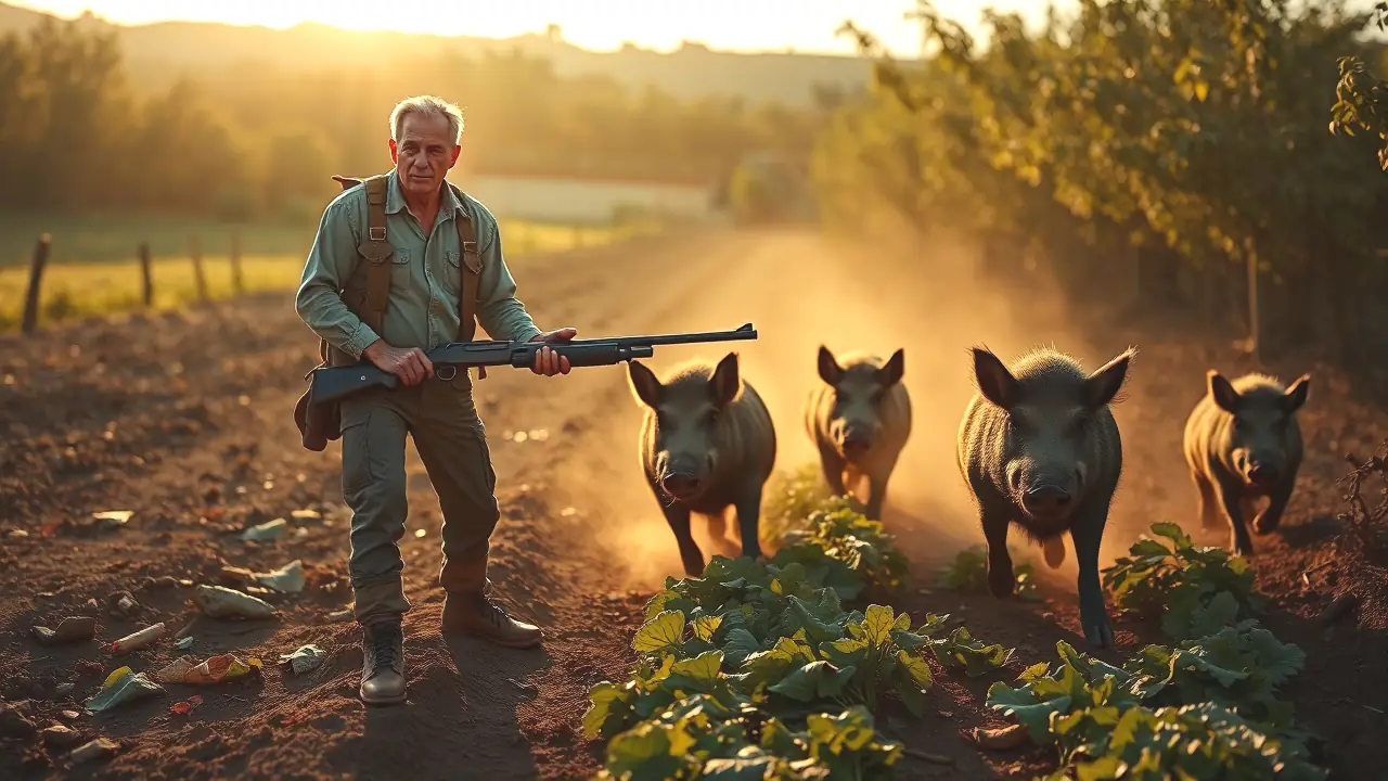 Un granjero español preocupado enfrenta cerdos salvajes