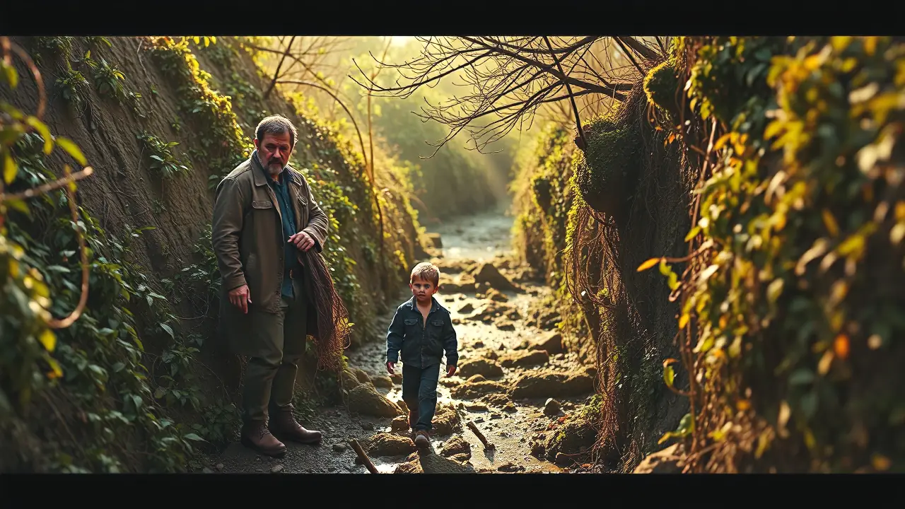 Un hombre robusto apunta a la naturaleza melancólica
