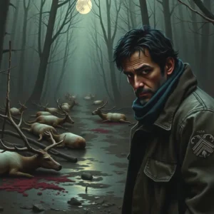 Un hombre melancólico en bosque desolado