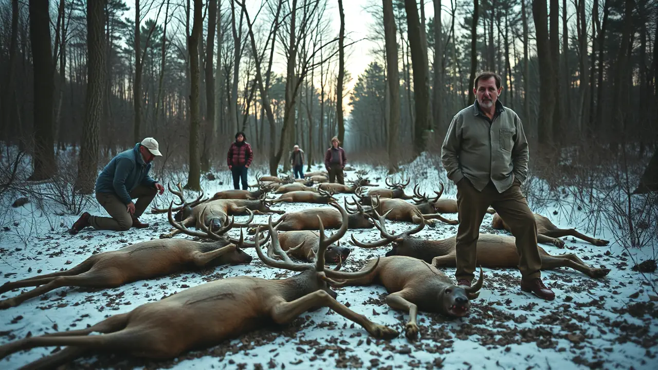 Un hombre preocupado observa cadáveres en nieve