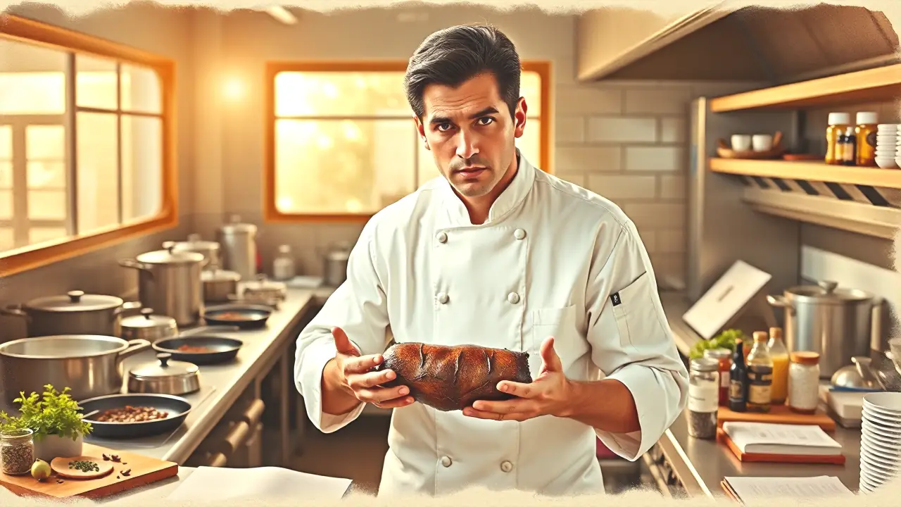 Como Cocinar Corzo: 7 Ideas para Chefs Expertos 7 Un chef presenta un corzo en cocina profesional