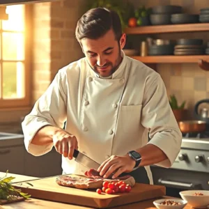 Un chef español prepara corzo con arte y luz cálida