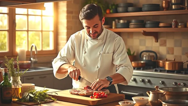 Un chef español prepara corzo con arte y luz cálida