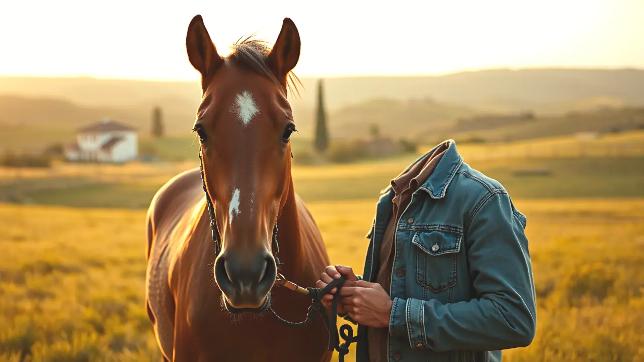 Un hombre español tranquilo monta su caballo
