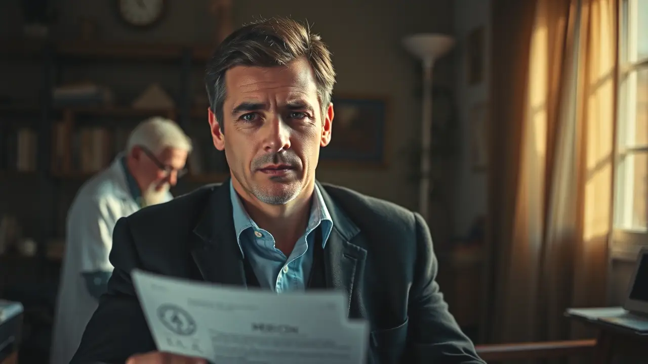 Cómo Renovar Permiso Armas: Guía Completa y Requisitos 3 Un médico serio examina documentos en oficina