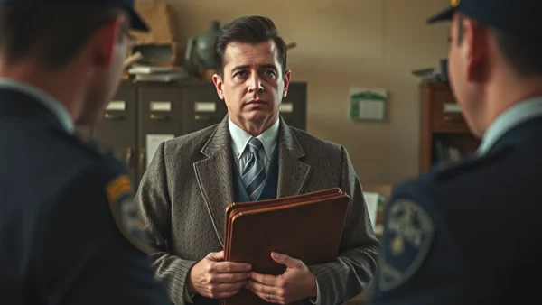 Un hombre serio ayuda a un oficial en oficina