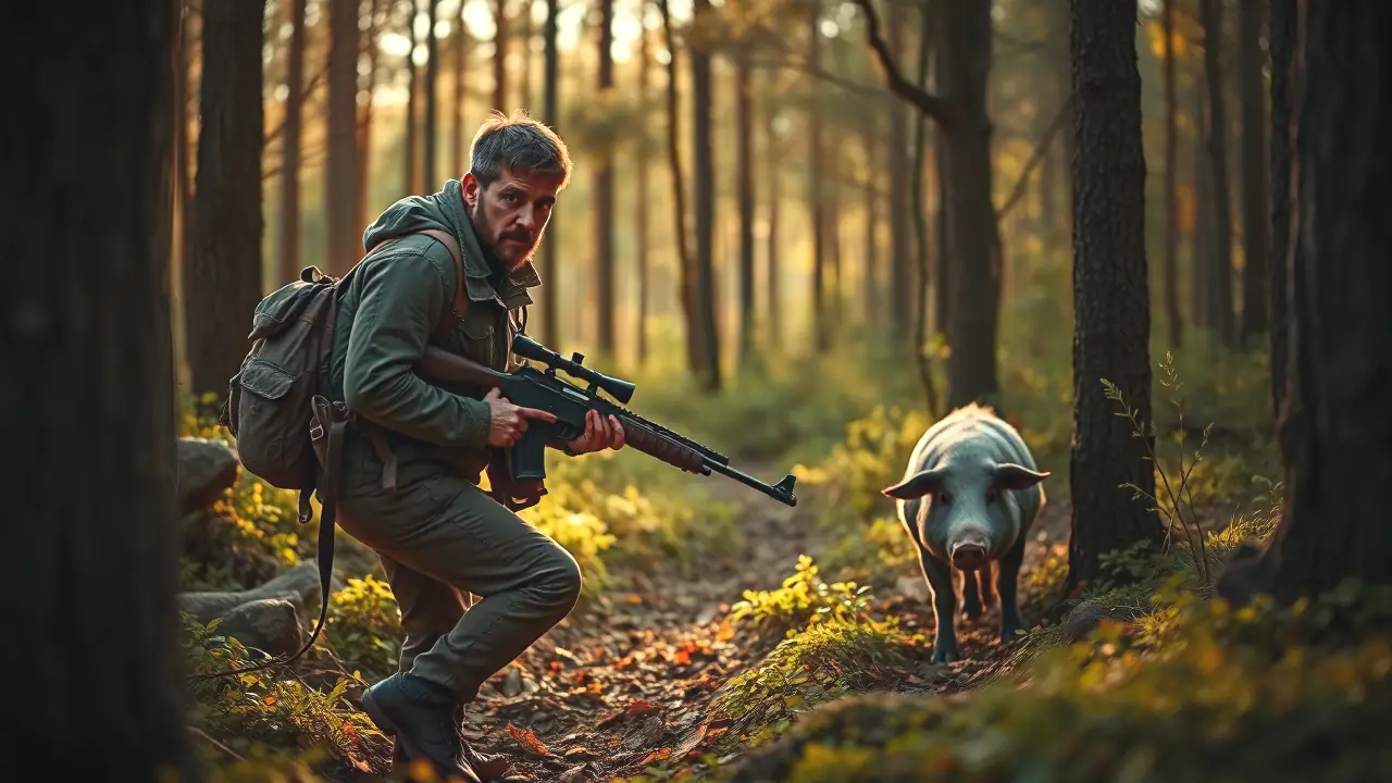 Corzo Albino: ¿Cazar o Proteger este Corzo Blanco? 7 Un cazador observa el corzo en bosque