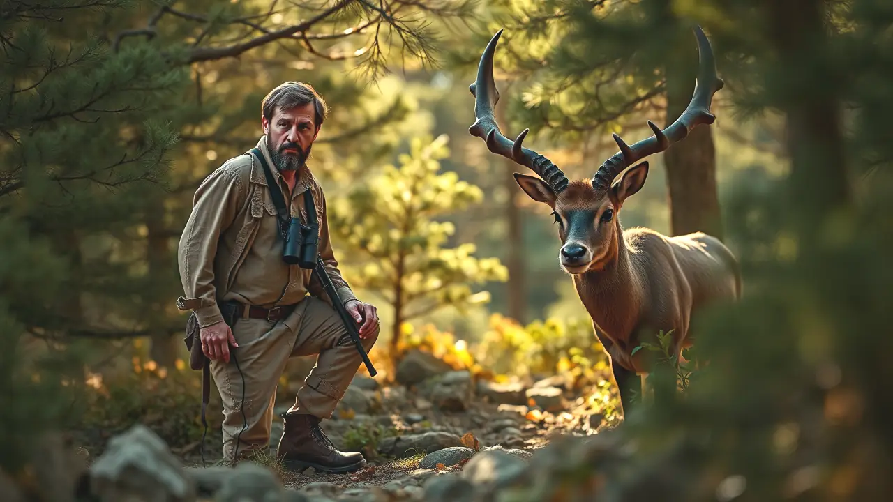Un cazador observa con respeto al corzo