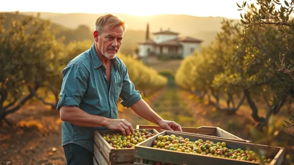 Un hombre español ayuda en la cosecha