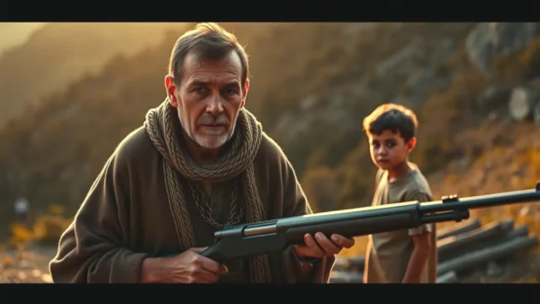 Un hombre y su hijo observan la montaña