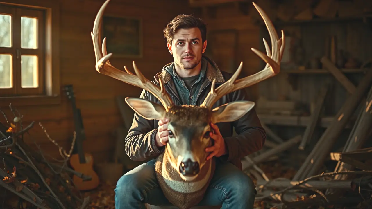 Corzos Con Peluca: Los 10 Mejores Trofeos Ibéricos 5 Un hombre español robusto exhibe un ciervo en la naturaleza