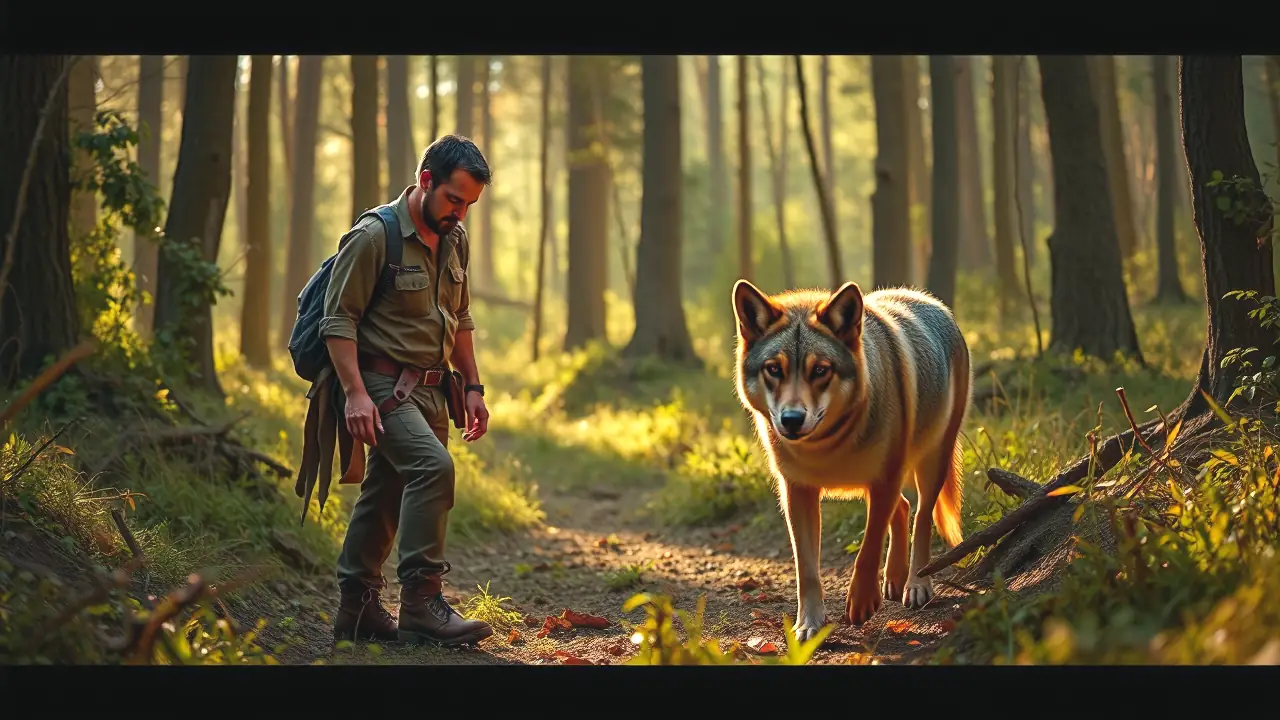 Un hombre observa un híbrido en el bosque